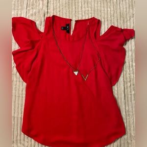 Red Open Shoulder Top - With Removable Necklace